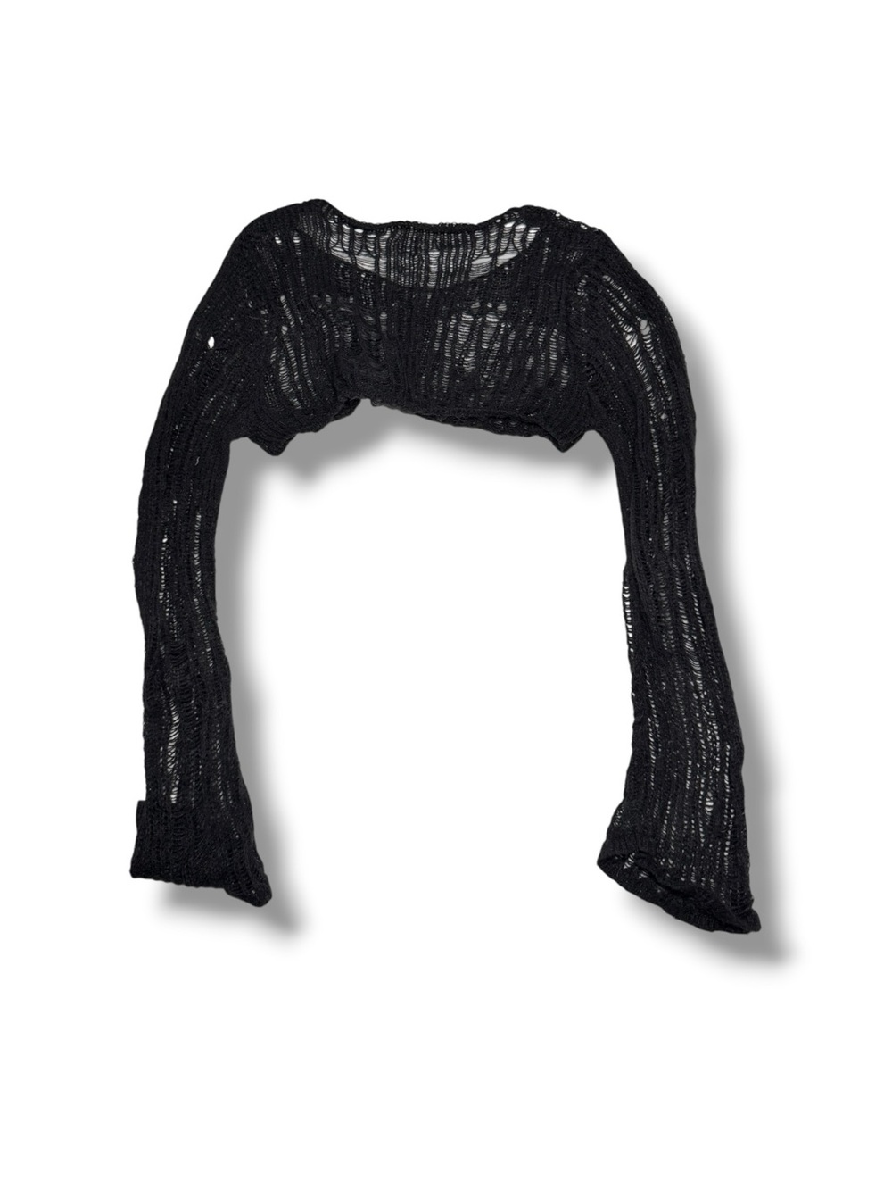 Western Boho Black Open Knit Bolero Shrug Bell Sleeve S/M